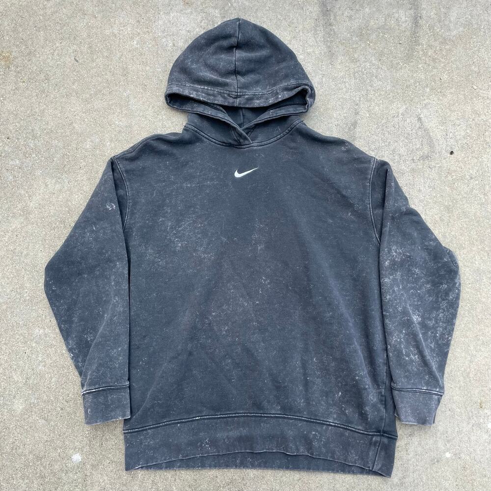 Vintage Nike Middle Swoosh Center Logo Hoodie Faded Black Mens M Boxy Y2K